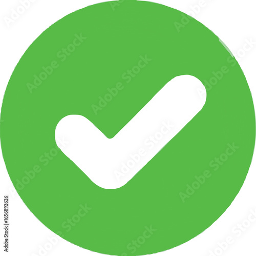 A green circle containing a white check mark indicating approval or confirmation on a white background