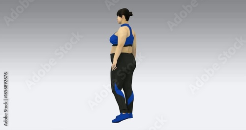 female asian mannequin in front of white background. Body Positive Model. Circular rotation	