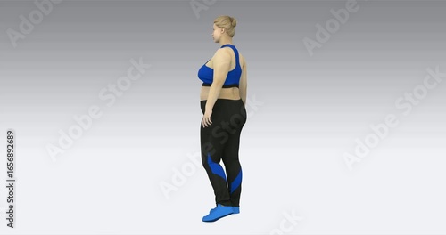 female european mannequin in front of white background. Body Positive Model. Circular rotation	