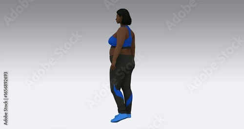 female american mannequin in front of white background. Body Positive Model. Circular rotation