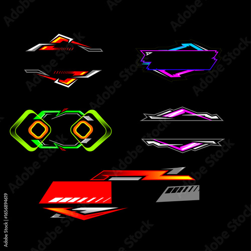 Abstract Racing Decal Vector Set, Colorful Geometric Sticker Designs, Futuristic Vehicle Graphics Pack