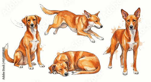 Watercolor dog illustration “Ginger” pet portrait isolated on white background