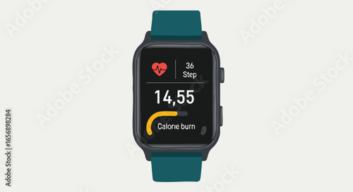 Smartwatch displaying fitness tracking metrics and health monitoring information showcasing steps calories burned and heart rate data for healthy lifestyle