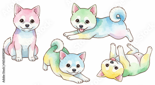 Watercolor dog illustration “Mochi” pet portrait isolated on white background