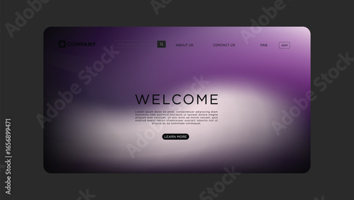 Modern website template with elegant purple gradient background and welcoming text overlay