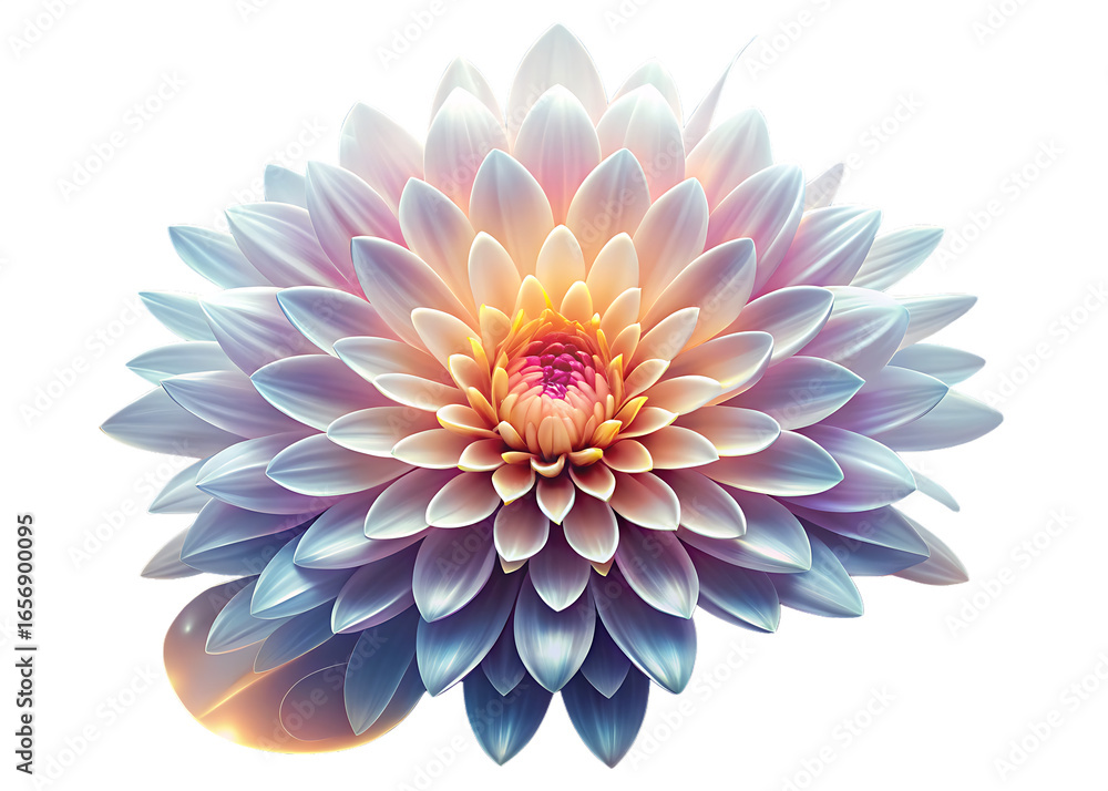 Obraz premium glowing abstract flower bloom with delicate petals isolated on white background ,PNG.AI Generated.