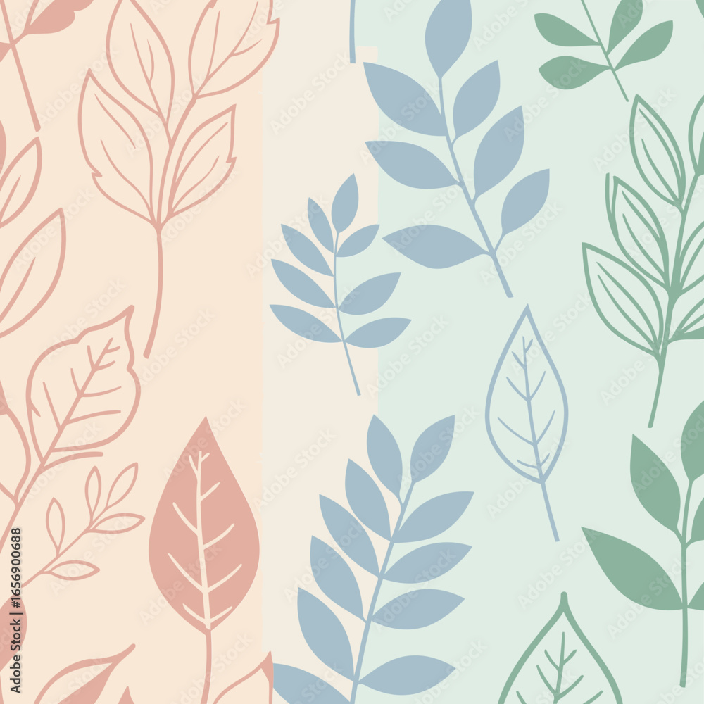 Fototapeta premium Delicate leaf and branch design with pastel color gradient. Abstract foliage pattern with soft, muted hues.