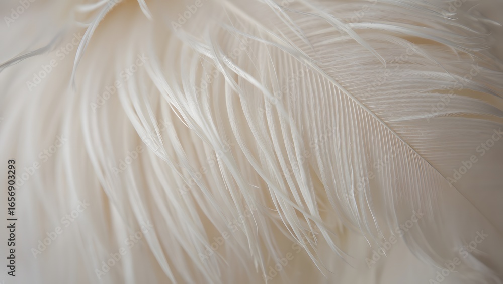 Obraz premium Delicate Elegance White Feather Close Up Macro Soft Texture Light Background Fluffy Detailed Plume Bird Beauty