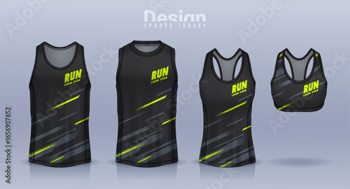 Sleeveless shirt sport design template, jersey mockup for Men's and Women's, Running singlet, basketball Tank top.