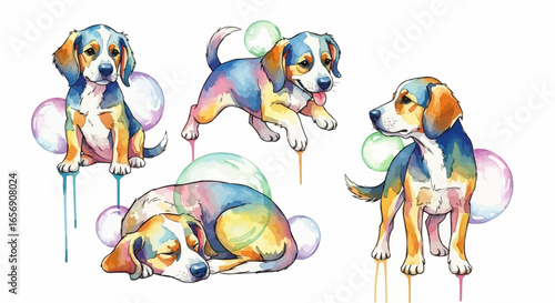 Watercolor dog illustration “Bubbles” pet portrait isolated on white background