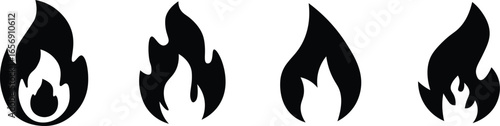 Flame icons set, Flame Vector Icons. Simple flat burning fire silhouette collection. Hot energy symbol for graphic design, Vector Illustration