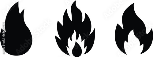 Flame icons set, Flame Vector Icons. Simple flat burning fire silhouette collection. Hot energy symbol for graphic design, Vector Illustration