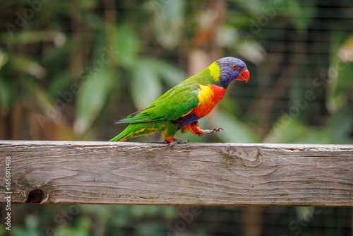 Rainbow Lorikeets at a zoo aviary in Alabama. A species of parrot native to Australia found in rainforest habitat.