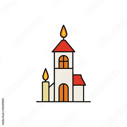 A Christmas candlelight church service vector illustration