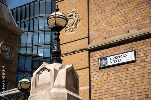 Canvas Print Street name sign for Liverpool Street, EC2, City of London, mounted on a wall in the financial district
