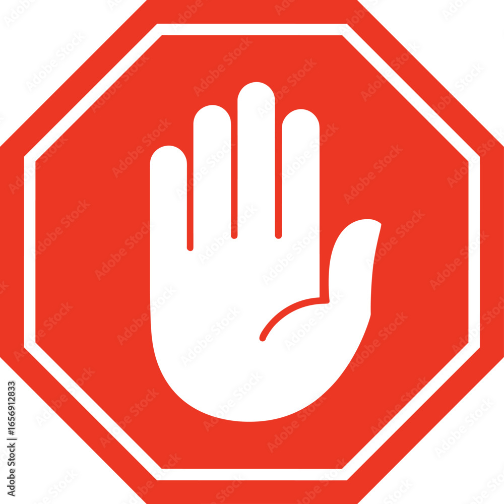 Obraz premium stop, hand, sign, red, warning, danger, symbol, icon, alert, traffic, safety, attention, control, prohibition, caution