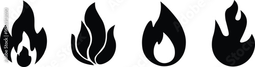 Flame icons set, Flame Vector Icons. Simple flat burning fire silhouette collection. Hot energy symbol for graphic design, Vector Illustration