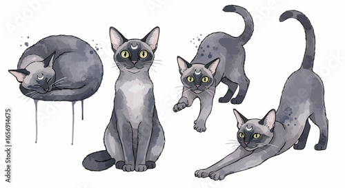 Watercolor cat illustration “Luna” pet portrait isolated on white background