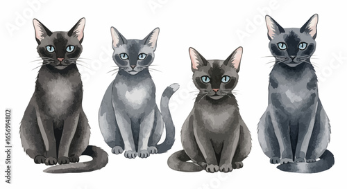 Watercolor cat illustration “Luna” pet portrait isolated on white background