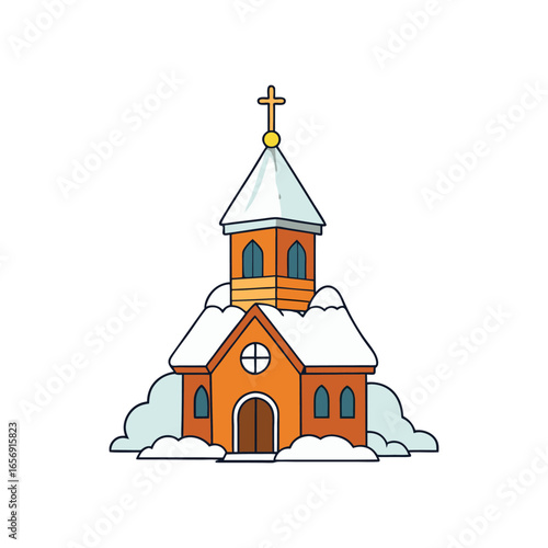 A beautiful church in a snowy landscape vector illustration