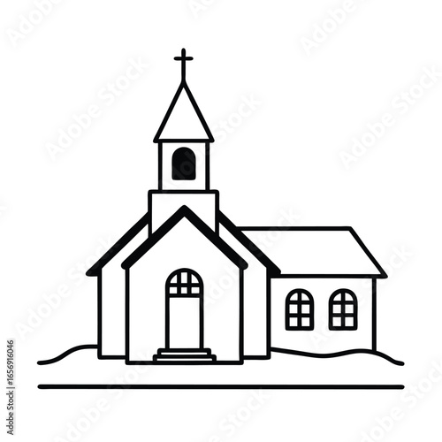 A snow covered church on a plain white background vector illustration