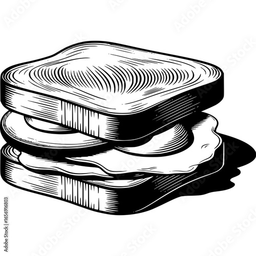 Classic Sandwich Illustration: An artful monochrome illustration, perfectly capturing the essence of a delicious sandwich, a culinary delight crafted with precision and care.