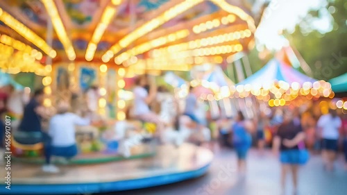 Blurred carousel at amusement park