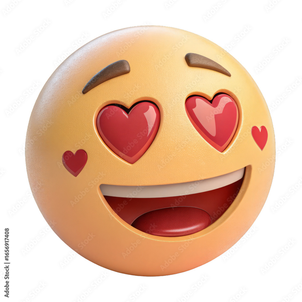 Fototapeta premium Captivated emoji expresses adoration with sparkling heart eyes and joyful smile conveying deep affection and delight