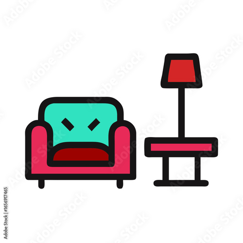 Armchair and table with table lamp