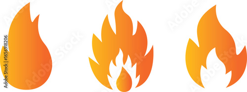 Flame icons set, Flame Vector Icons. Simple flat burning fire silhouette collection. Hot energy symbol for graphic design, Vector Illustration