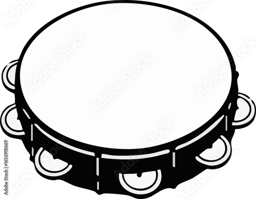 Tambourine silhouette with circular frame and evenly placed jingles.