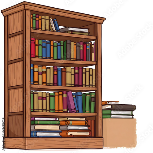 Bookshelf with books in a library for reading and education