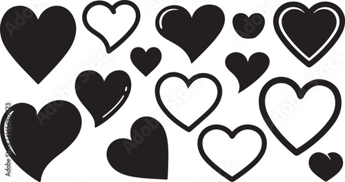 Assortment of Black and White Heart Shapes in Various Styles hearts love