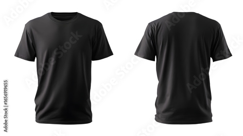 blank black tshirt front and back views isolated on white apparel mockup design