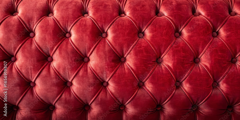 Fototapeta premium Here are some options Scarlet Velvet Button-Tufted Cushion Texture Deep Red Upholstery with Button Detail Crimson Tufted Velvet Fabric Close-Up Luxury Red Quilted Material Pattern