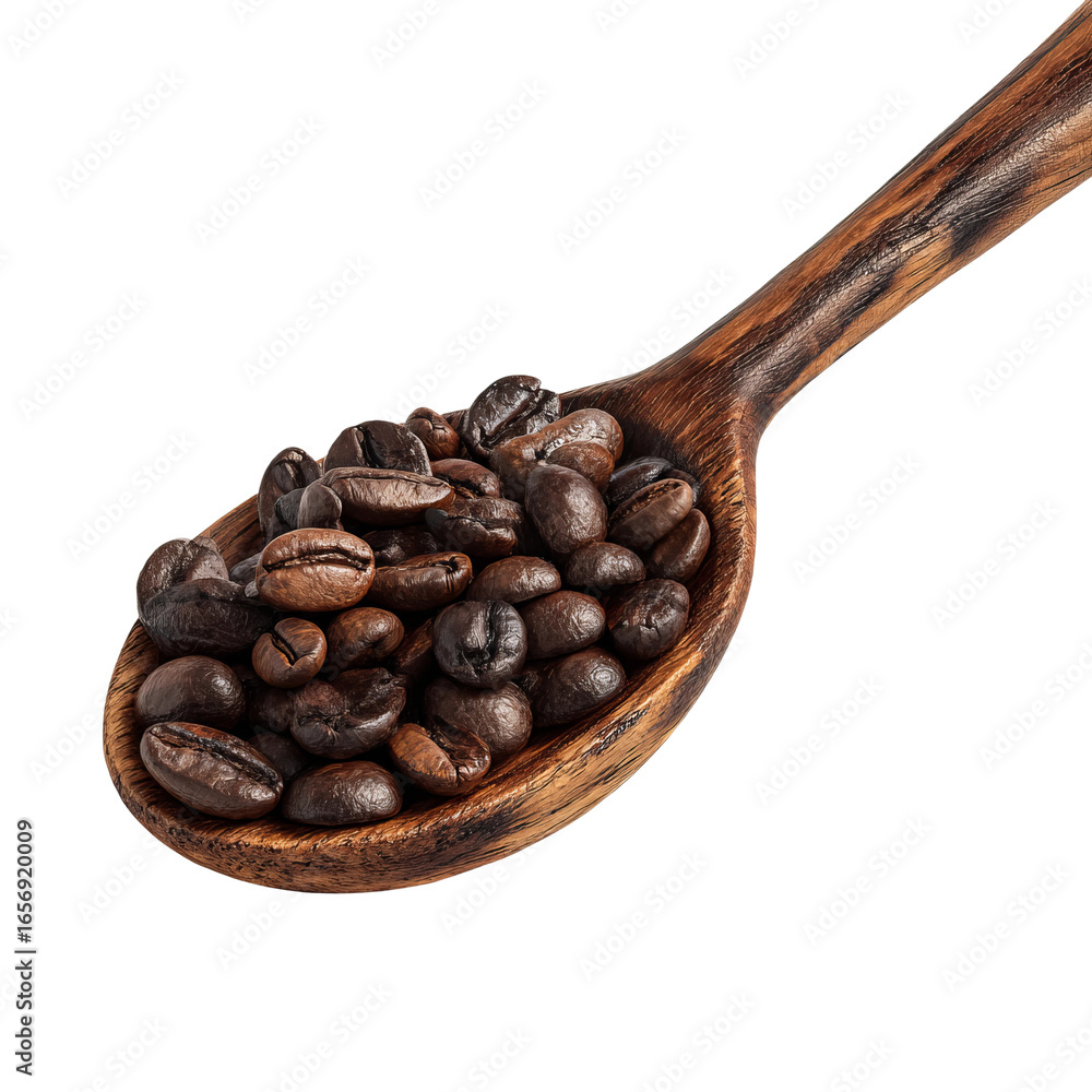 Fototapeta premium Top View of Freshly Roasted Coffee Beans on Spoon 