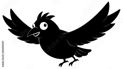 Bird's Free Flight: An illustration of a cheerful bird with open wings is captured mid-flight, filled with life, expressing freedom.
