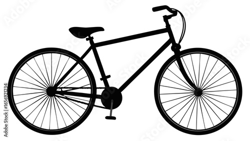 Elegant Bicycle Silhouette: A sleek, monochrome silhouette of a bicycle, with every line and curve carefully rendered, showcasing its classic design and functional components.