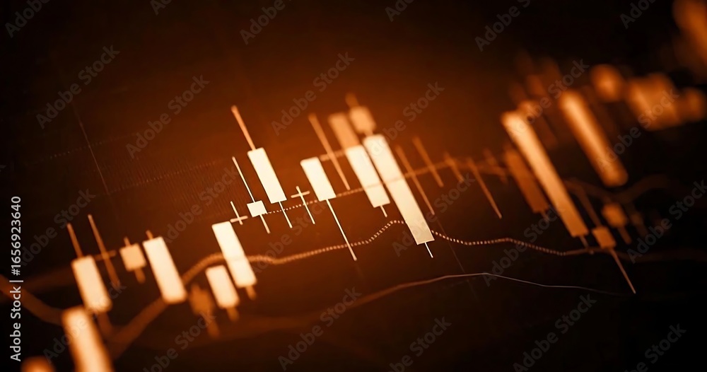 Fototapeta premium Gold candlestick with stock market investment trading graph growth. Trade business analytics graph and financial chart. Finance chart, stock market business and exchange financial growth graph..