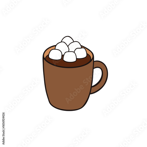 A mug of hot cocoa with marshmallows on a white background vector illustration