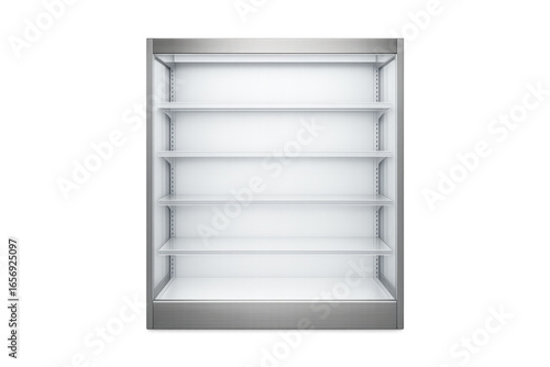 Empty supermarket refrigerator with transparent background is waiting for products