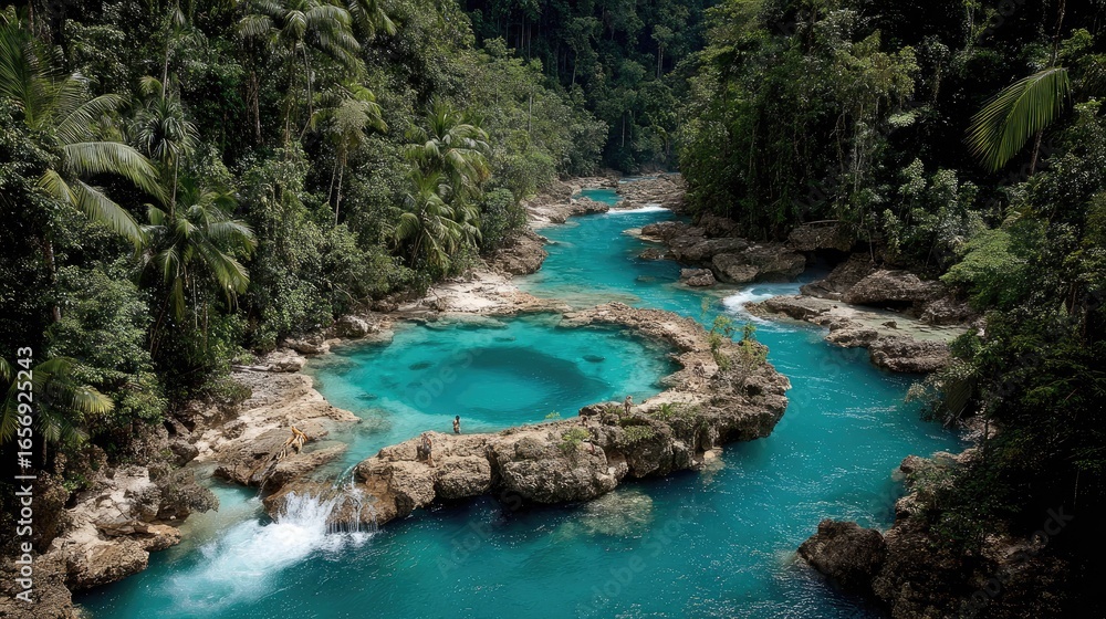 Naklejka premium Turquoise River Pools in a Lush Forest