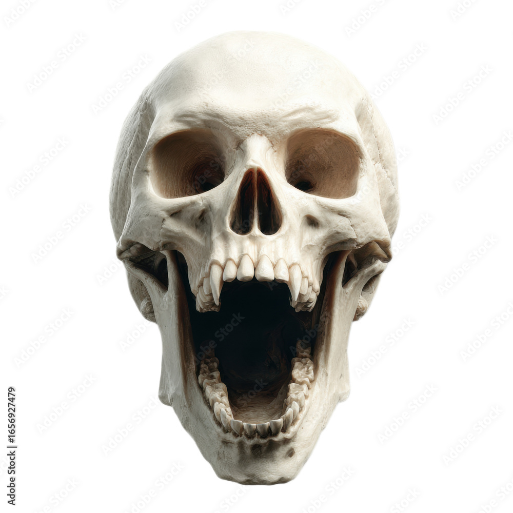 Obraz premium White skull with its mouth open and teeth exposed