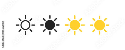 Minimalist sun icons with different styles and color variations