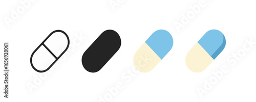 Evolution of pill design: minimalist line to 3d capsule in four styles
