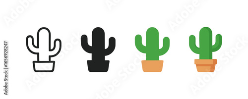 Cactus icons in linear, solid, flat, and 3d styles for versatile design use