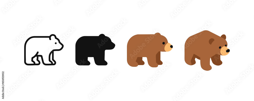 Fototapeta premium Bear evolution: from outline to detailed flat design illustration