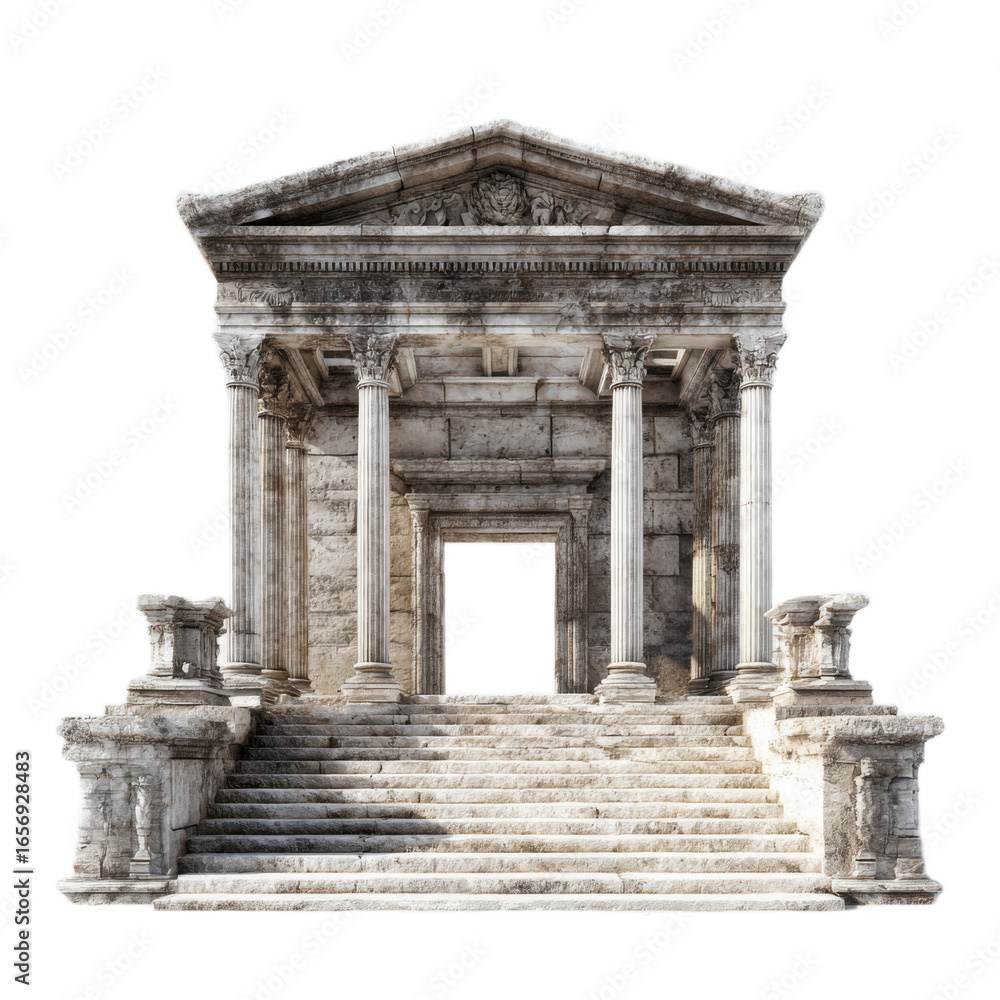 Fototapeta premium Large building with a grand entrance and a staircase leading up to it