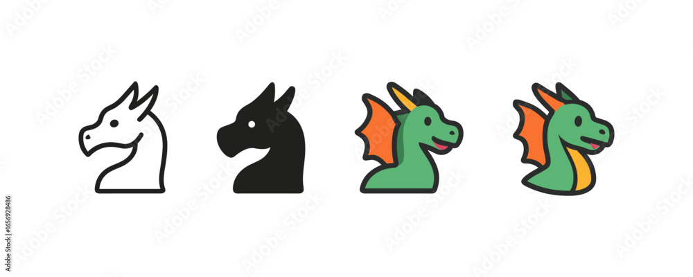 Obraz premium Dragon evolution: outline, solid, and colorful cartoon styles