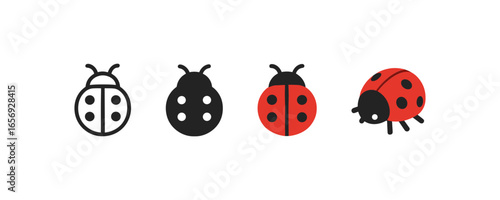 Ladybug evolution: line to flat design showing transformation stages